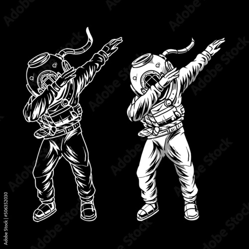 Diver with dabbing dance illustration premium vector