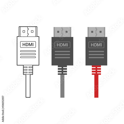 Various electronic wire connectors and inputs, jacks and plugs vector icon set