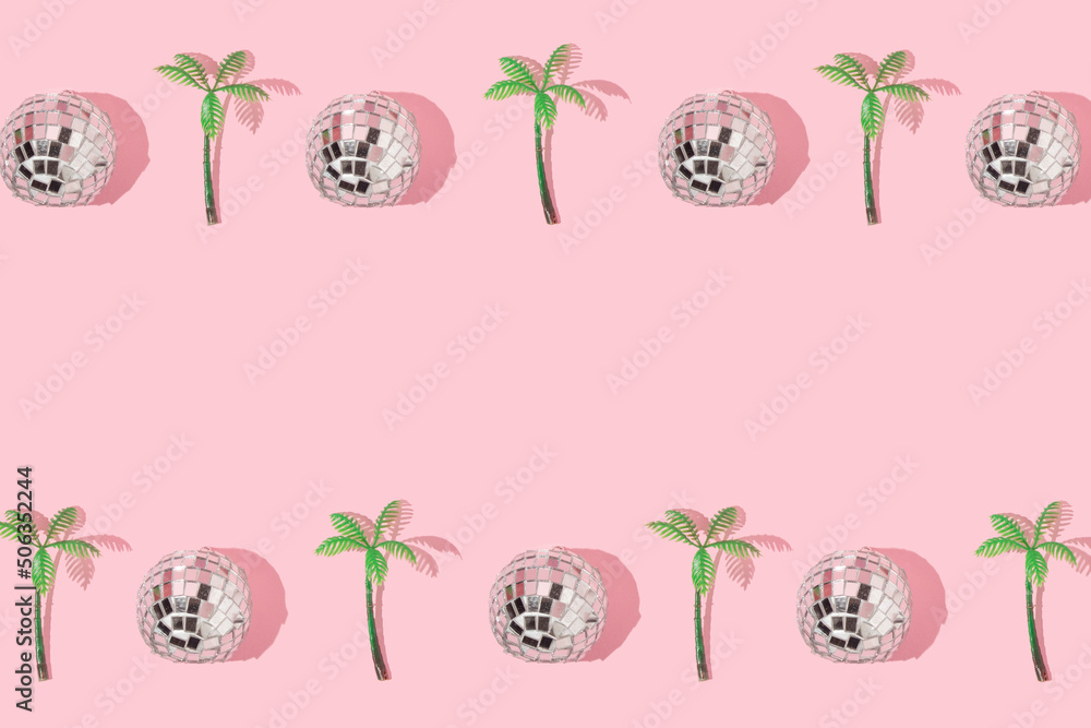 disco balls for decorationof a party on pink background Stock