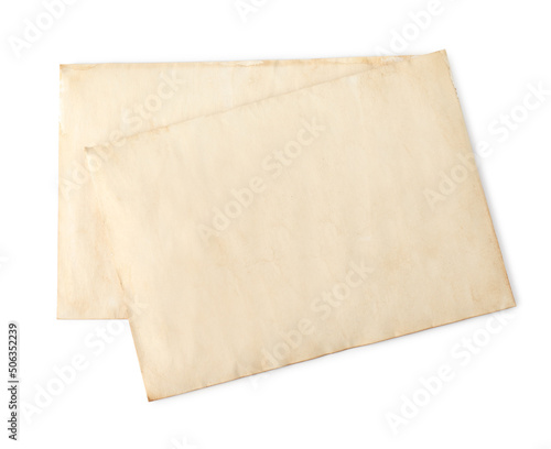 Old letters on white background, top view