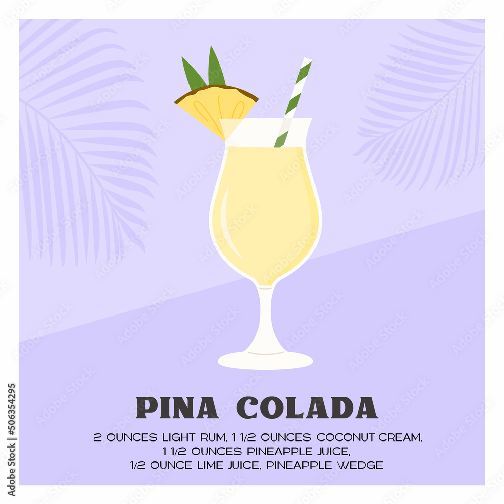 Pina Colada Tropical Cocktail blended with ice. Summer fruit smoothie