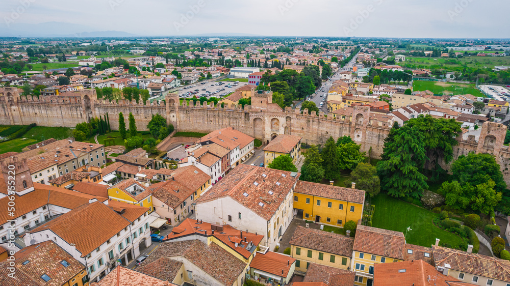 Aerial View of Cittadella with the Venetian Walls, Padua, Veneto, Italy, Europe