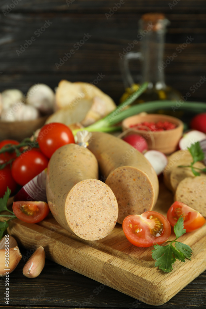 Concept of tasty food, liverwurst sausage, close up Concept of tasty food, liverwurst sausage, close up