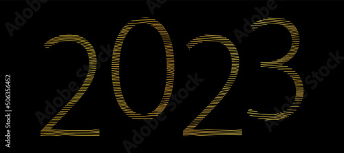 2023 new year - gold colored striped banner - vector illustration