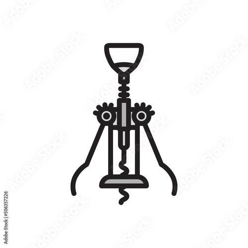 Vector wine opener icon. Flat illustration of corkscrew isolated on white background. Icon vector illustration sign symbol.