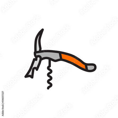 Vector wine opener icon. Flat illustration of corkscrew isolated on white background. Icon vector illustration sign symbol.