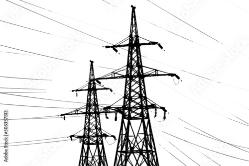Electric tower power line silhouette. Clipart vector illustration