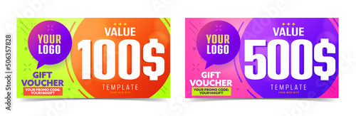 Fotografija Gift voucher template set 100 and 500 dollar and promo code