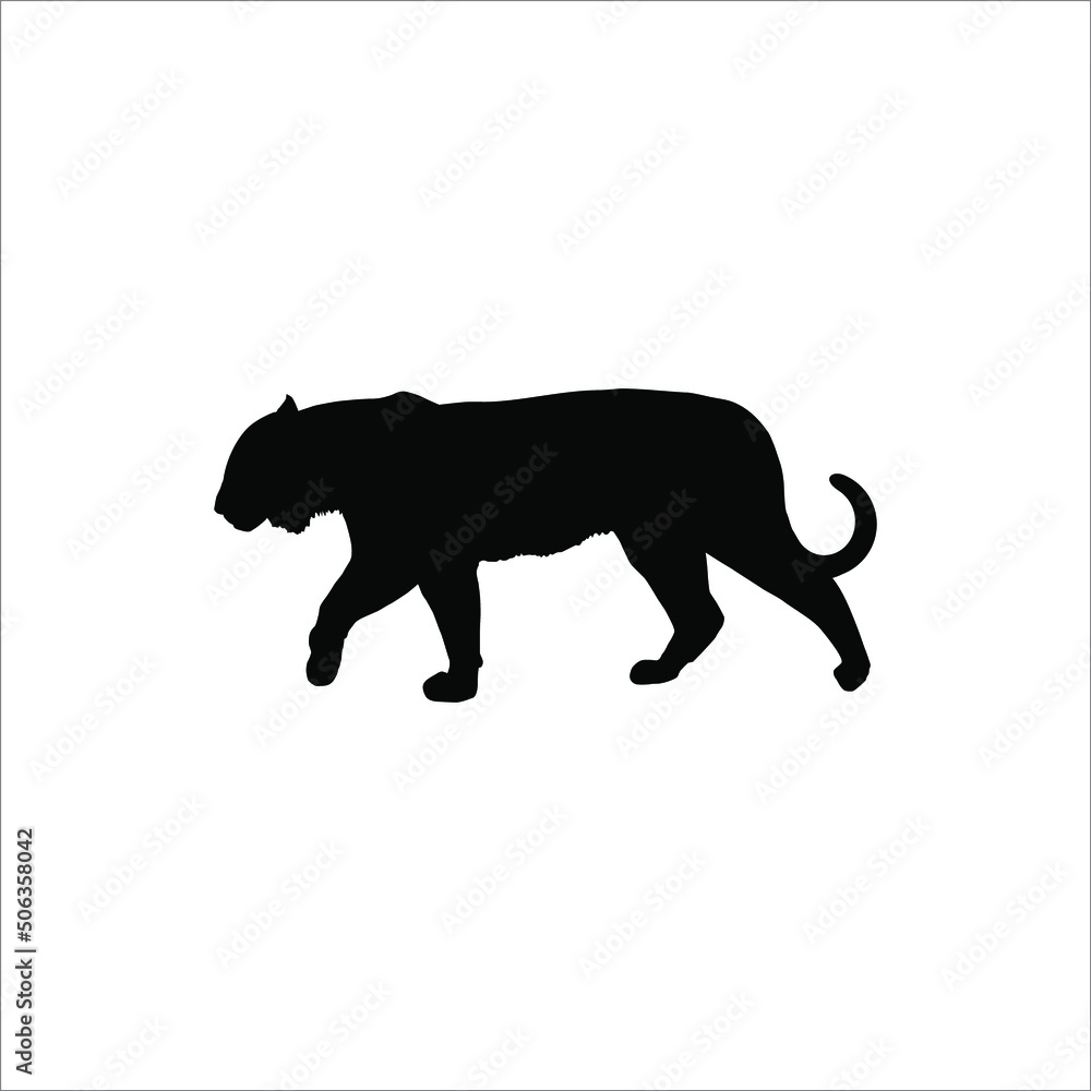 Walking (Standing) Tiger (Big Cat Family) Silhouette for Logo or Graphic Design Element. Vector Illustration