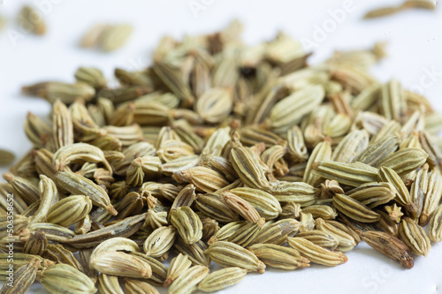 Photography A close up macro photo of a pile of whole fennel seeds his popular spice is used
