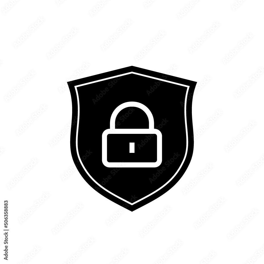Lock icon. Protection sign. Security padlock shield isolated on white background Lock icon. Protection sign. Security padlock shield isolated on white background