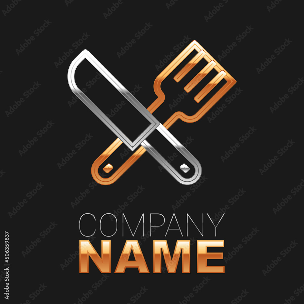Line Crossed knife and fork icon isolated on black background. Cutlery symbol. Colorful outline concept. Vector Line Crossed knife and fork icon isolated on black background. Cutlery symbol. Colorful outline concept. Vector