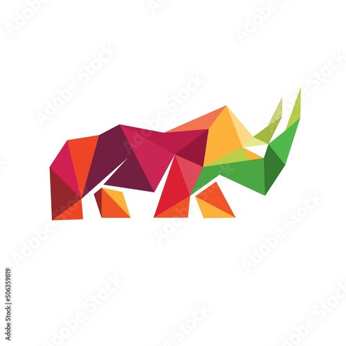 rhino polygonal origami colorful logo template design