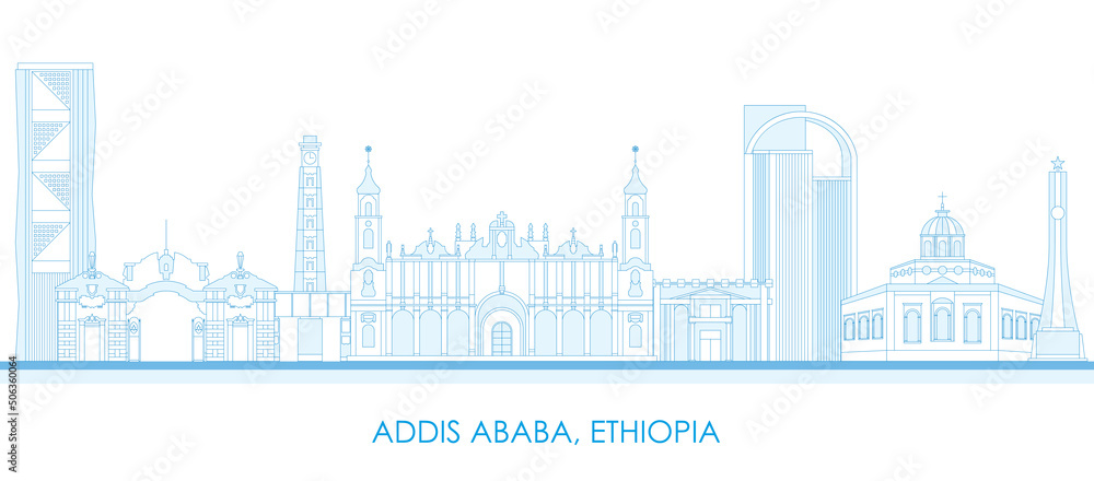Outline Skyline panorama of city of Addis Ababa, Ethiopia - vector illustration
