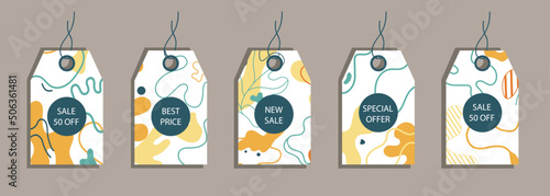 Set of discount price tags. Labels with abstract background. Template for shopping tags. Promotional sale badge. Vector illustration.
