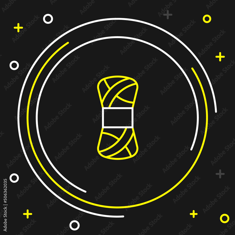 Line Yarn icon isolated on black background. Label for hand made, knitting or tailor shop. Colorful outline concept. Vector Line Yarn icon isolated on black background. Label for hand made, knitting or tailor shop. Colorful outline concept. Vector