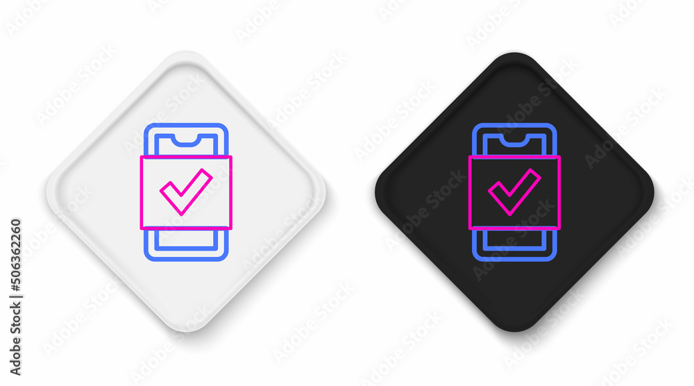 Line Mobile phone shopping icon isolated on white background. Online buying symbol. Supermarket basket symbol. Colorful outline concept. Vector