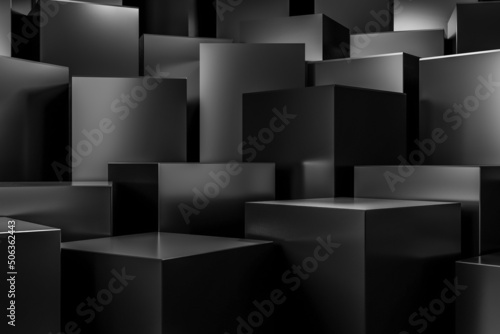 Abstract Black 3D Block Background. 3D rendering.