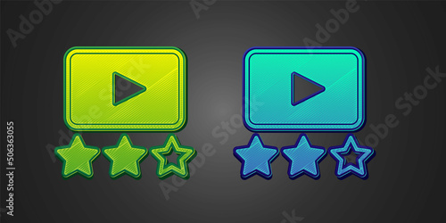 Green and blue Film or movie cinematography rating or review icon isolated on black background. Vector