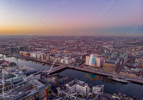 Aerial photography of Grand Canal Dock  Dublin during sunset