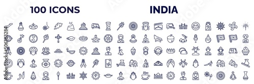 Obraz na plátně set of 100 india web icons in outline style