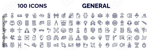 set of 100 general web icons in outline style. thin line icons such as initial coin offering, , card wallet, team, agitation, core values, biotechnology, inauguration, annual fee, hr policies,