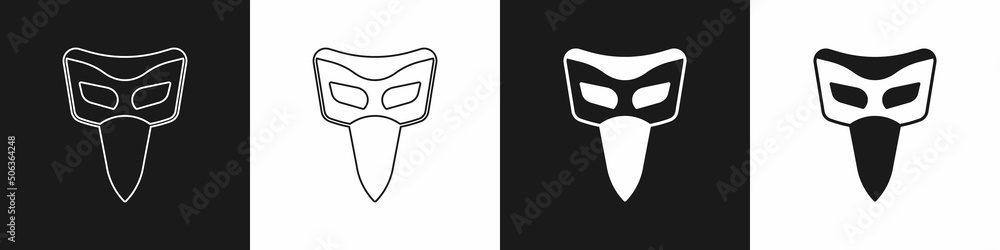 Set Carnival mask icon isolated on black and white background. Masquerade party mask. Vector - obrazy, fototapety, plakaty 