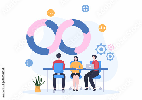 Business Workflow Organization and Management Design Illustration with Teamwork process, Deadlines Respect or Efficient Workday