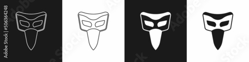 Set Carnival mask icon isolated on black and white background. Masquerade party mask. Vector