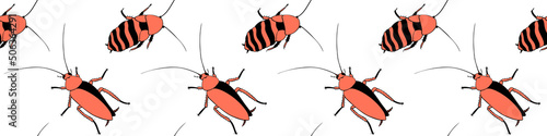 Vector seamless pattern from oriental and madagascar cockroaches, beetles, insects. Pest control background and texture