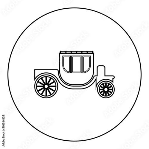Carriage brougham cart elegance transportation vintage style icon in circle round black color vector illustration image outline contour line thin style