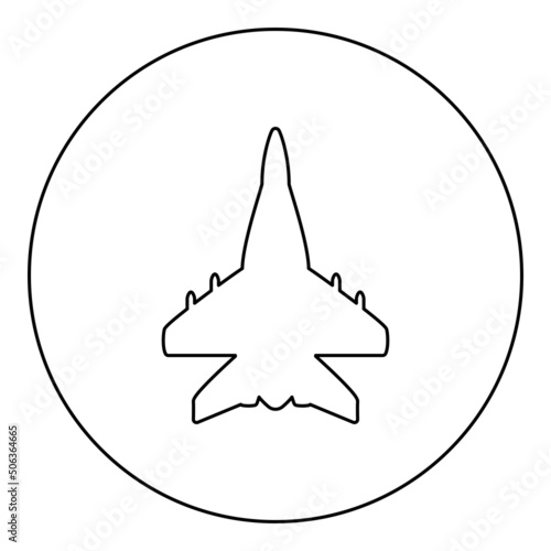 Jet plane fighter reactive pursuit military icon in circle round black color vector illustration image outline contour line thin style