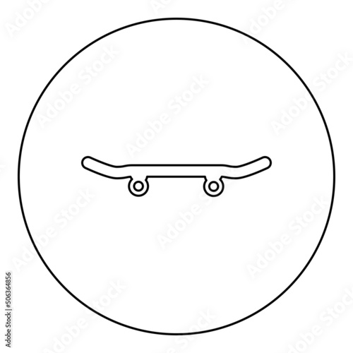 Skateboard longboard icon in circle round black color vector illustration image outline contour line thin style