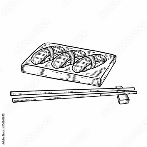 sake salmon dish japan or japanese traditional food doodle hand drawn sketch with outline style