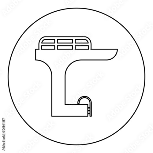 Tower in the pool for jump board diving springboard swimming icon in circle round black color vector illustration image outline contour line thin style