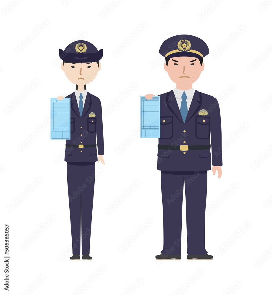 青切符を持っている制服の警察官たち