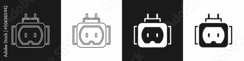 Set Tee plug electric with clipping path icon isolated on black and white background. Vector