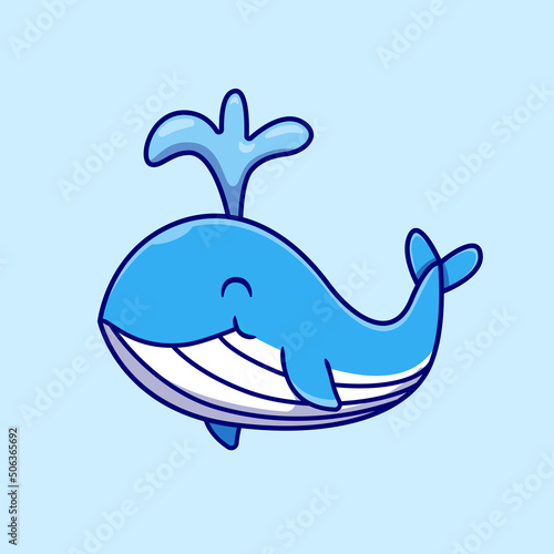 Cute Blue Whale Cartoon Vector Icon Illustration. Animal Wildlife Icon Concept Isolated Premium Vector. Flat Cartoon Style