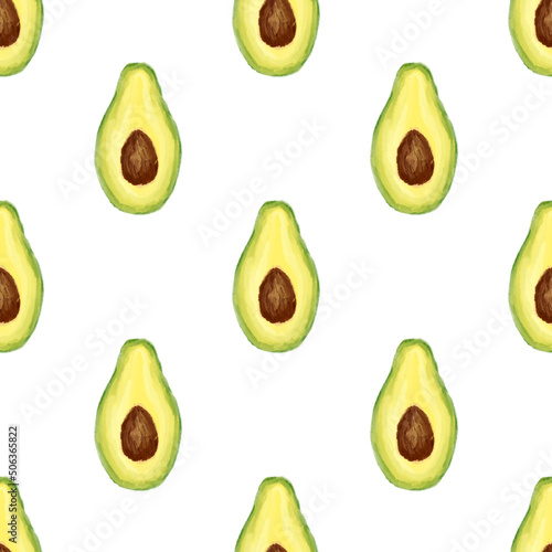 Fototapeta Naklejka Na Ścianę i Meble -  Juicy avocado seamless pattern. Bright summer design in a watercolor style.