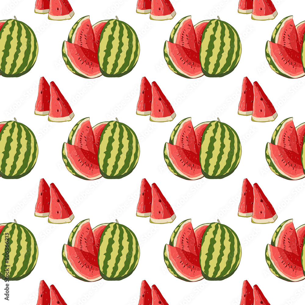 Pattern with the image of a whole watermelon and pieces. Vector illustration Pattern with the image of a whole watermelon and pieces. Vector illustration