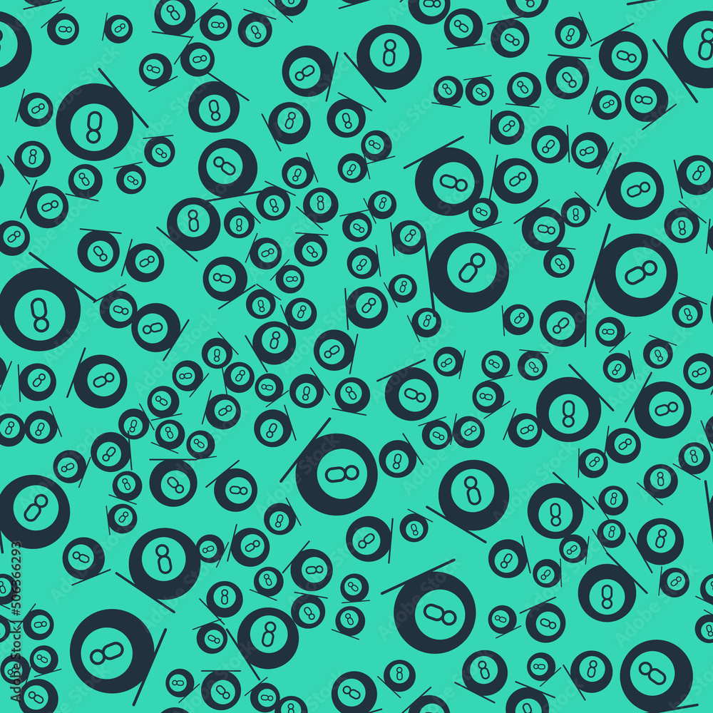 Black Billiard pool snooker ball with number 8 icon isolated seamless pattern on green background. Vector Black Billiard pool snooker ball with number 8 icon isolated seamless pattern on green background. Vector