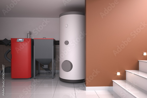 Home heating system, 3D illustration