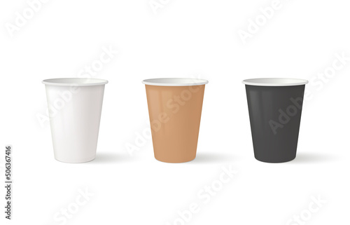 Set of paper coffee or cups. Tea cups.
