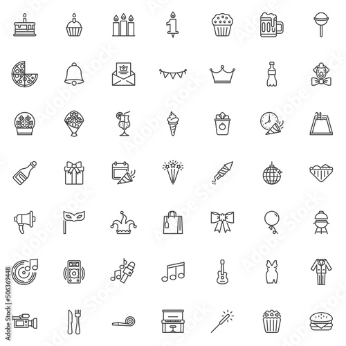 Party celebration line icons set