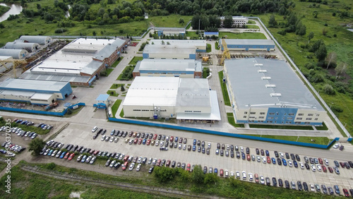 Russia, the city of Votkinsk. Workshops of the Technovek plant for the production of oil and gas equipment. Aerial view. photo