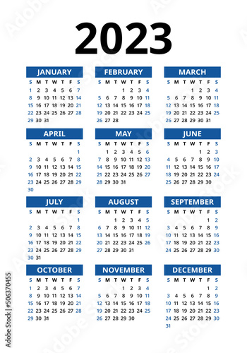 Calendar template 2023. English simple vector vertical wall or pocket calender