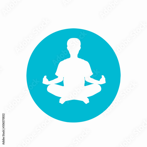 logo design of people doing yoga, or meditation to calm the mind to relax on a blue background