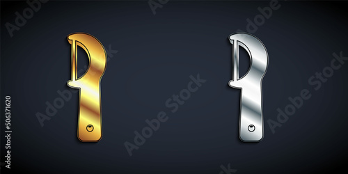 Gold and silver Dental floss icon isolated on black background. Long shadow style. Vector