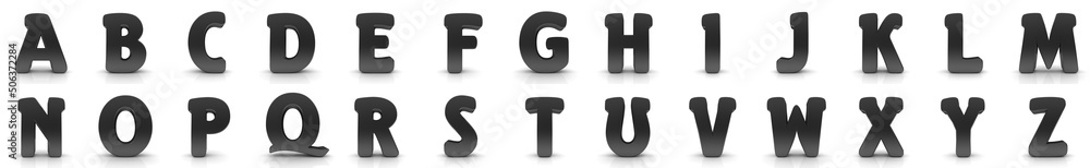 Black letters alphabet 3d capital letters signs A B C D E F G H I J K L M N O P Q R S T U V W X Y Z - obrazy, fototapety, plakaty 