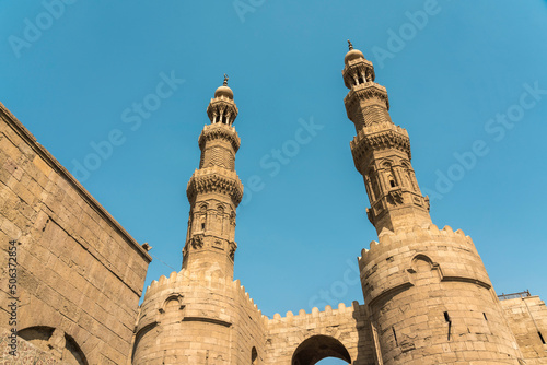 Egypt, Cairo, Twin minarets of Bab Zuweila gate photo